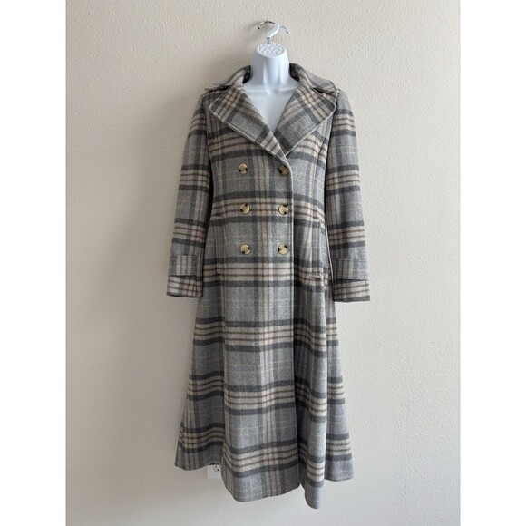 Ralph Lauren Womens Size 0 Double-Breasted Long COAT Wool Tartan A-Line Trench - Picture 2 of 9